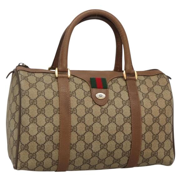 GUCCI GG Supreme Web Sherry Line Boston Bag Pvc Beige Gold - Picture 1 of 16